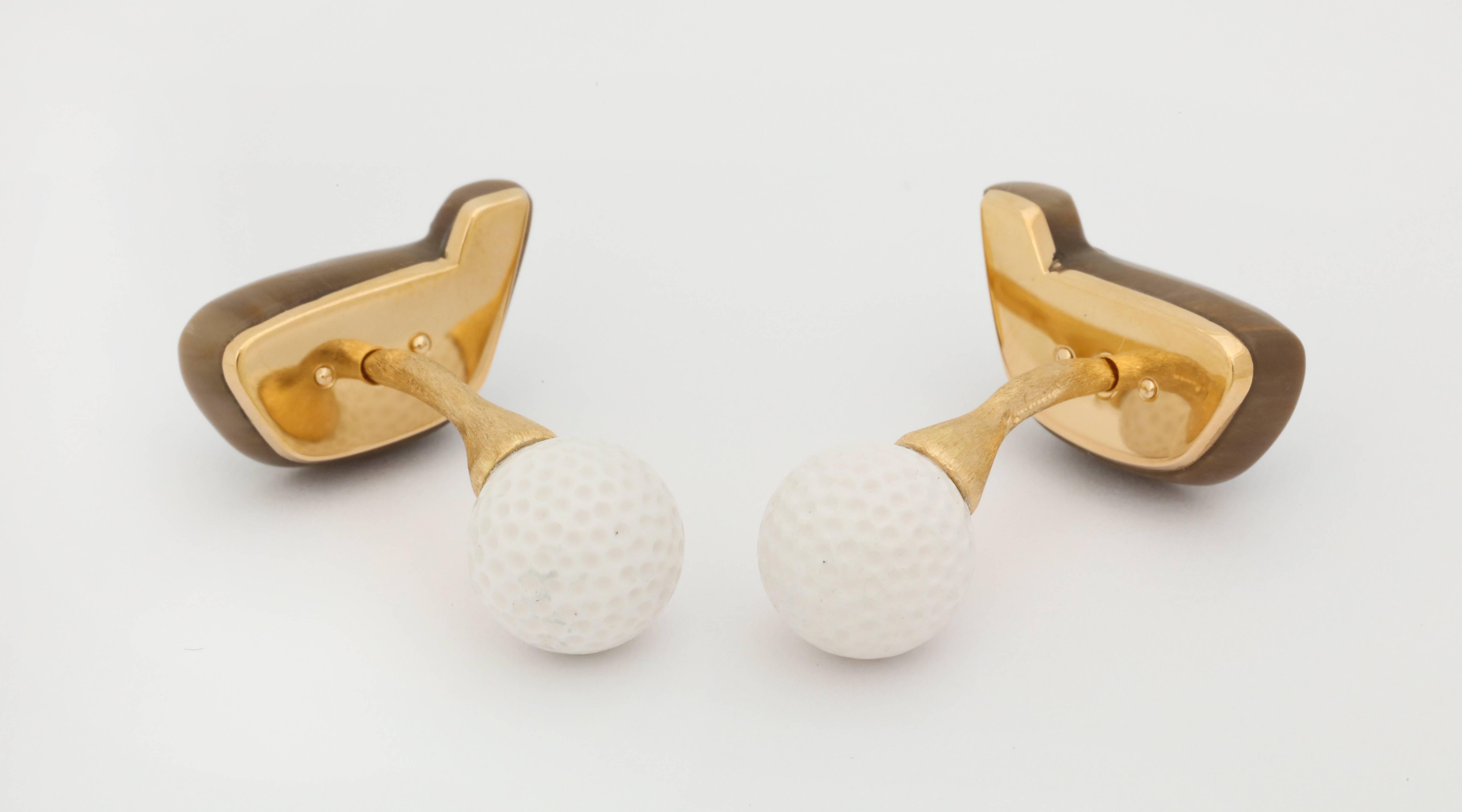 Michael Kanners Carved Wood and Stone Golf Cufflinks 1
