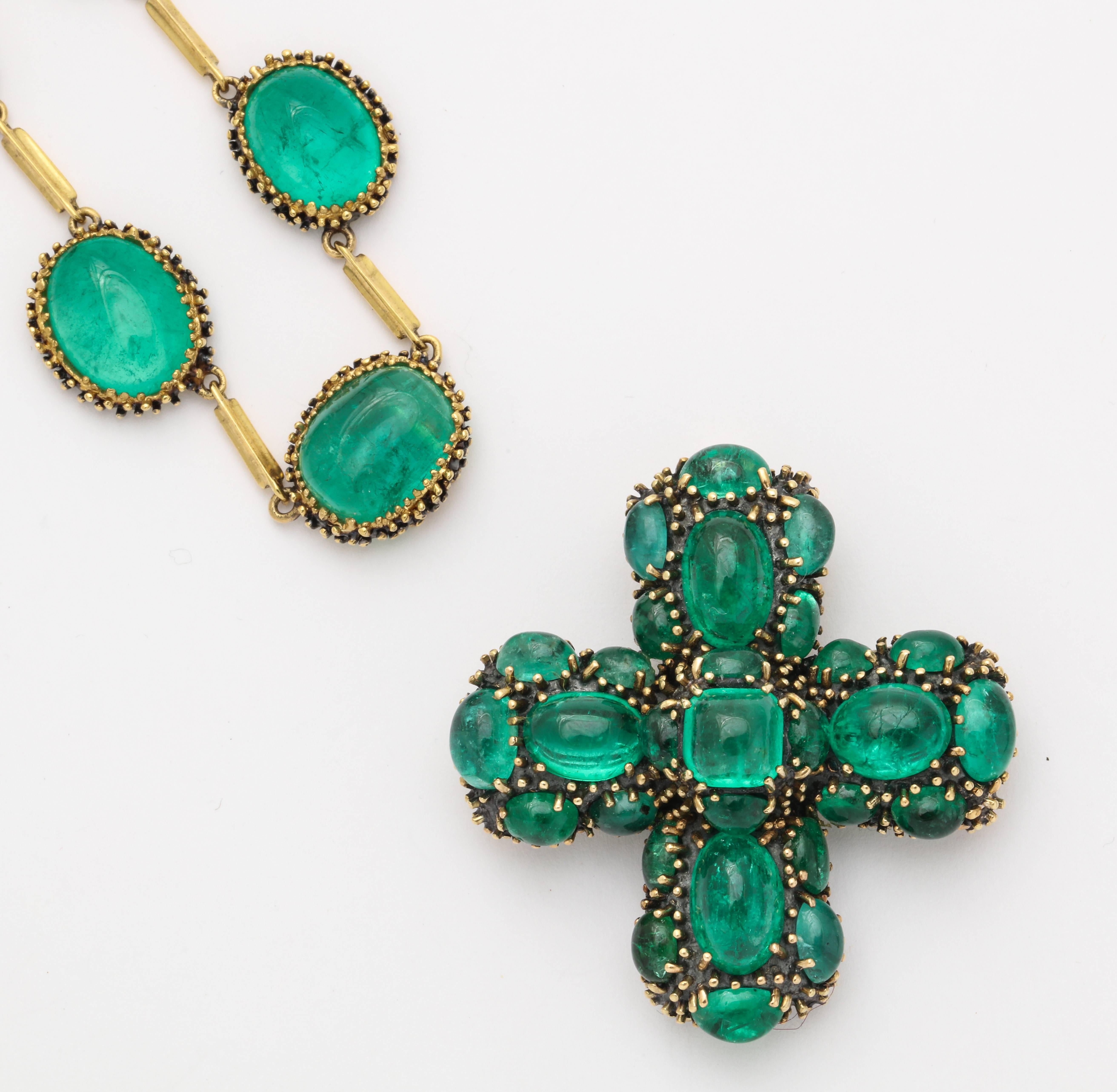Marilyn Cooperman Cabochon Emerald Cross Pendant and Necklace 1