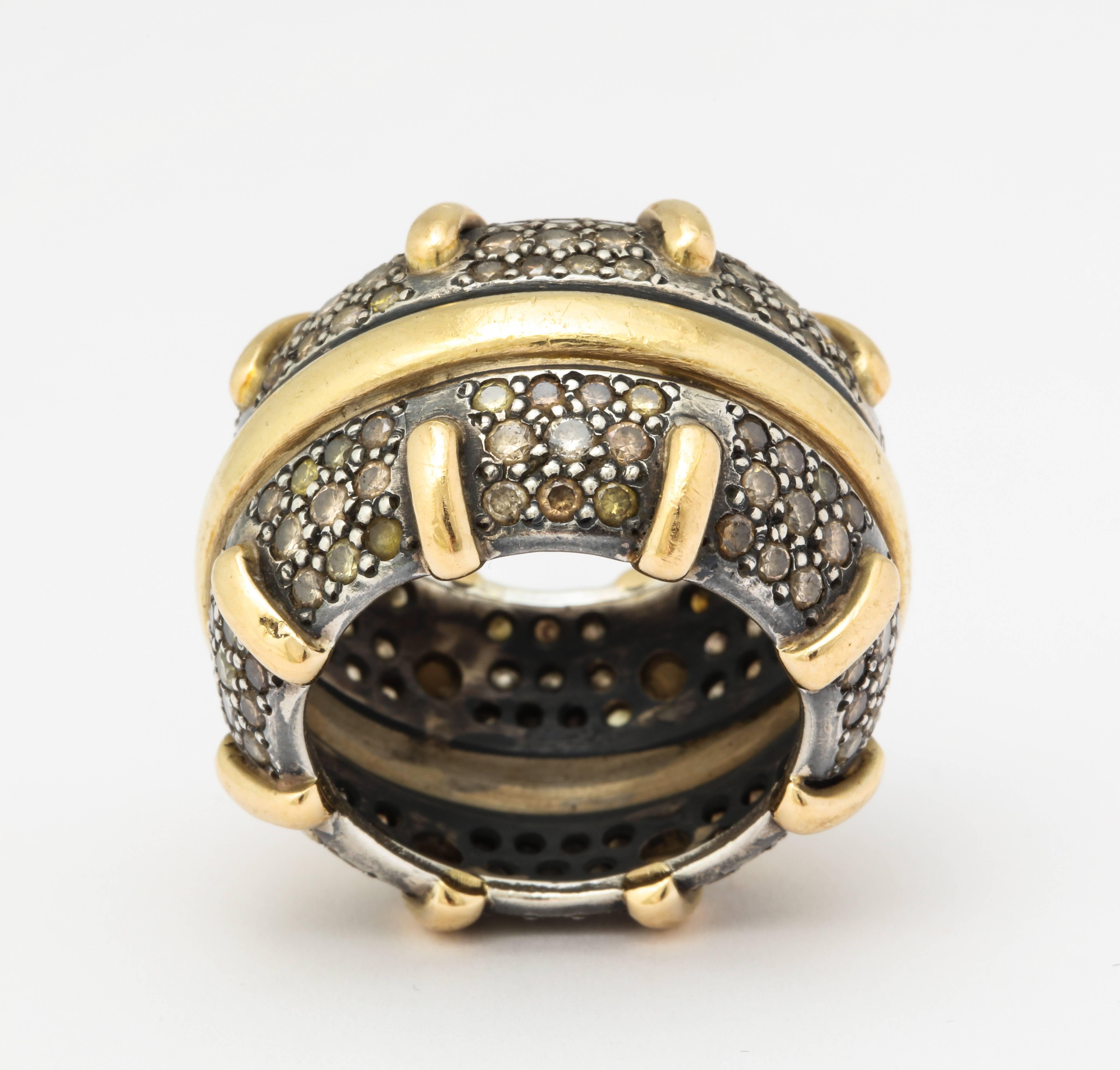 Marilyn Cooperman Wide Champagne Diamond Band Ring In Excellent Condition In Bal Harbour, FL