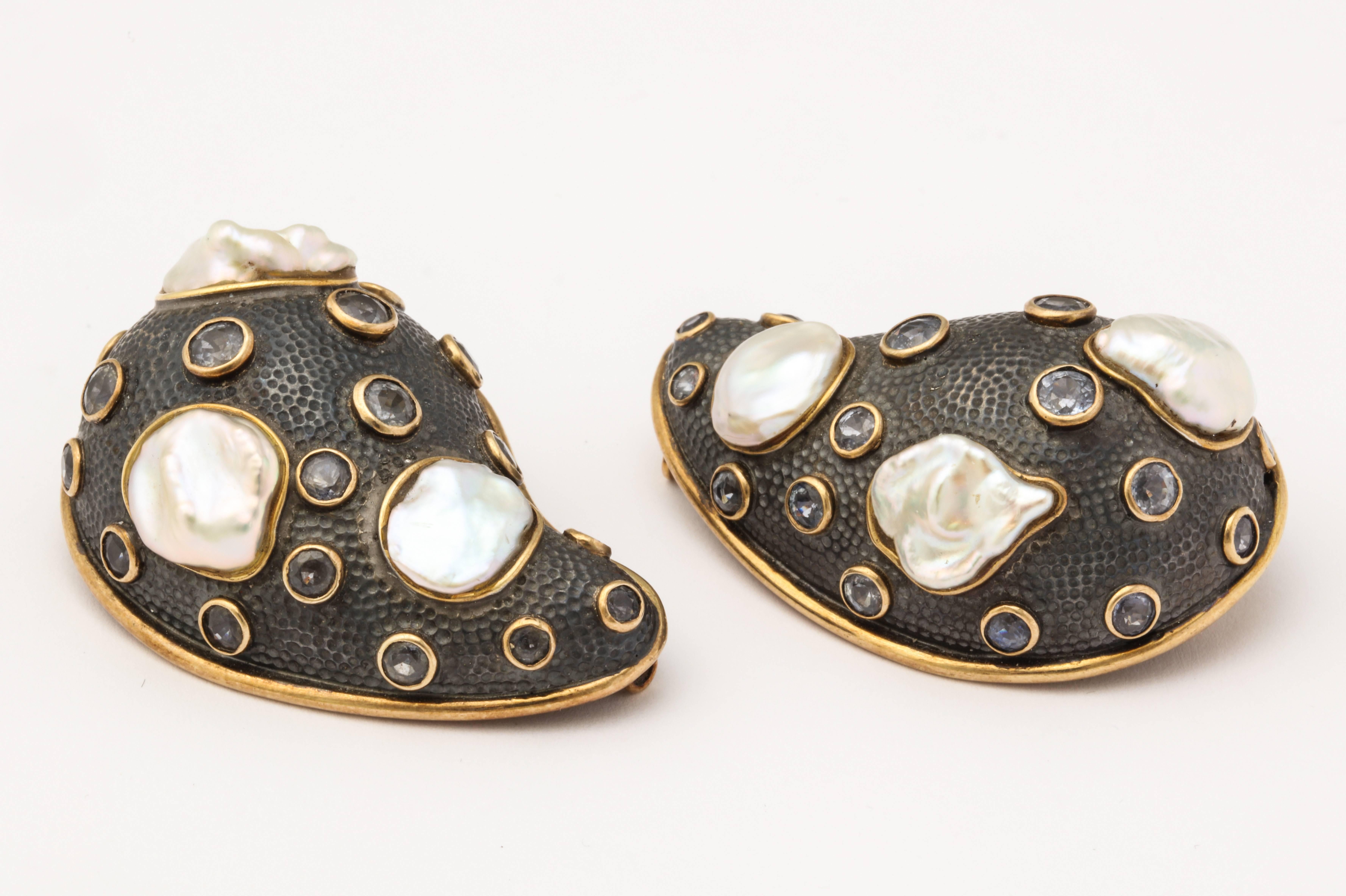 Marilyn Cooperman Pair of Pearl and Moonstone Paisley Pins In Excellent Condition In Bal Harbour, FL