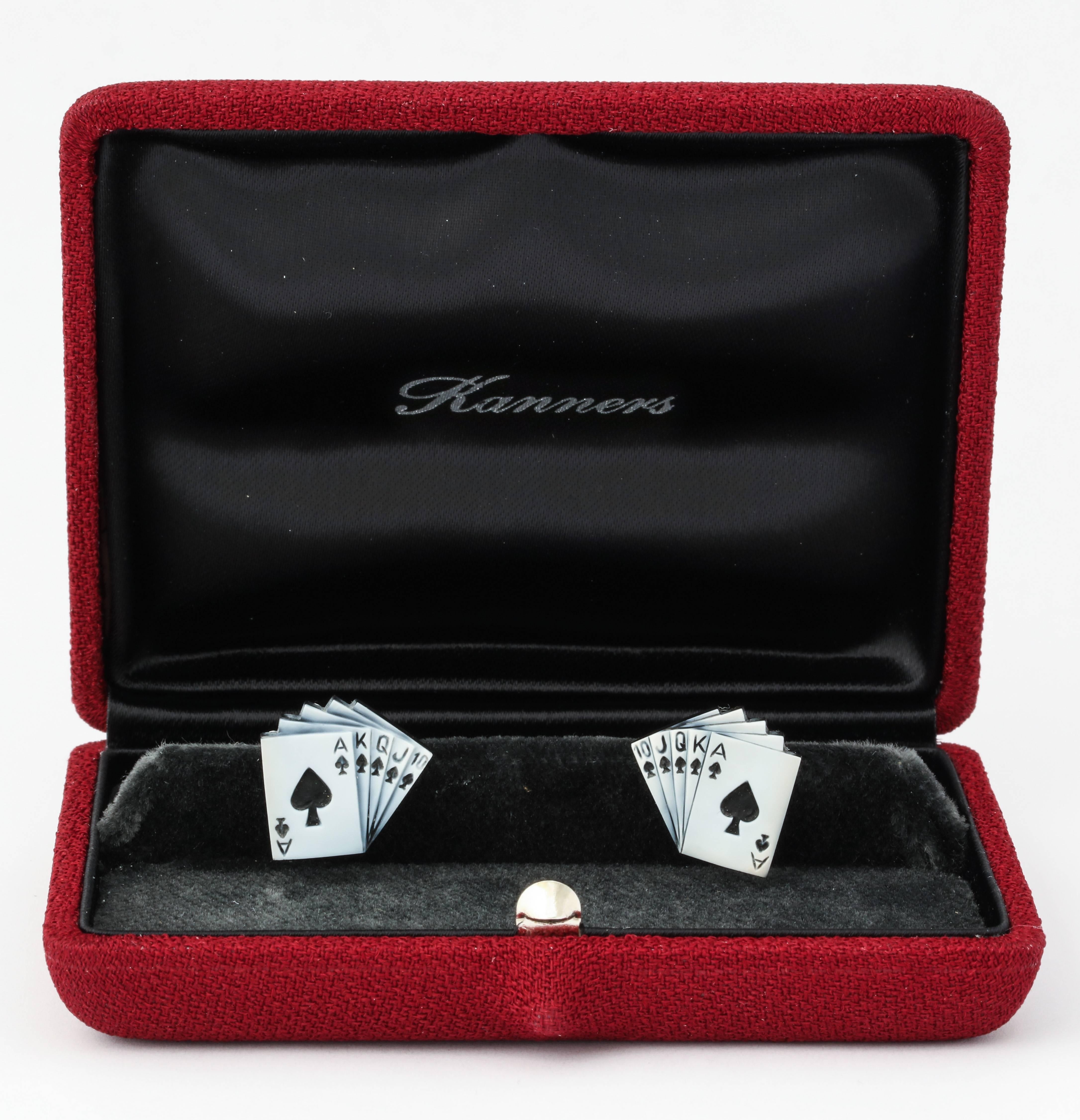 Michael Kanners Royal Flush Poker Cufflinks In New Condition In Bal Harbour, FL