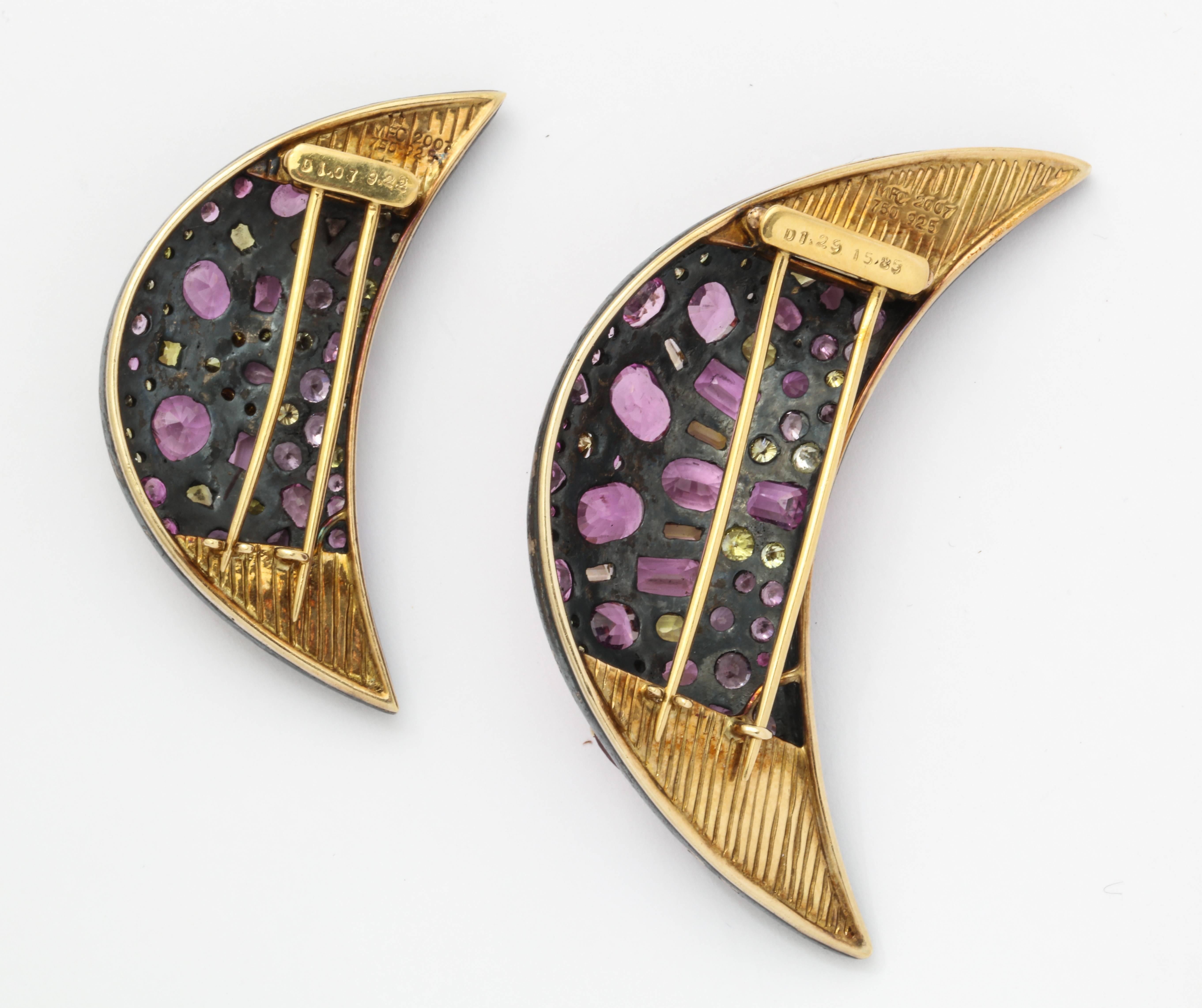 Incredible Marilyn Cooperman Pink and Yellow Sapphire Slice Pins 3