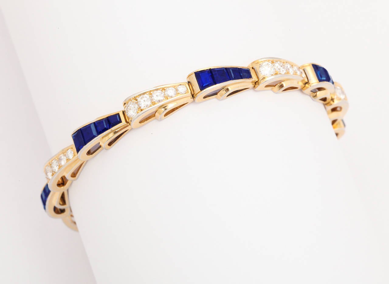 Sapphire Diamond Gold Link Bracelet In Excellent Condition In Bal Harbour, FL
