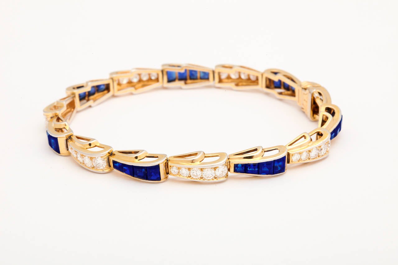 Women's Sapphire Diamond Gold Link Bracelet