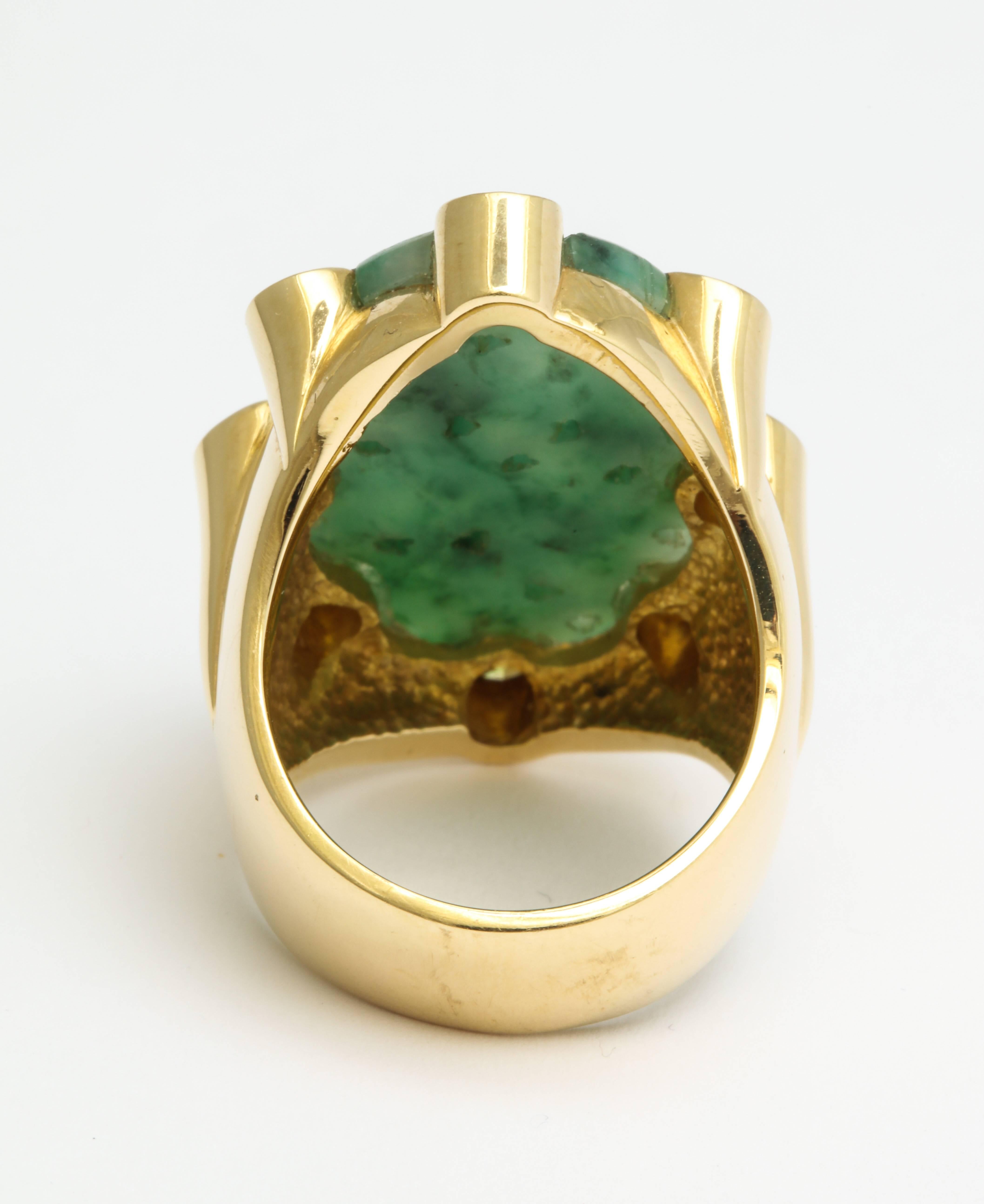 Marilyn Cooperman Gold Carved Jade and Yellow Diamond Ring 3