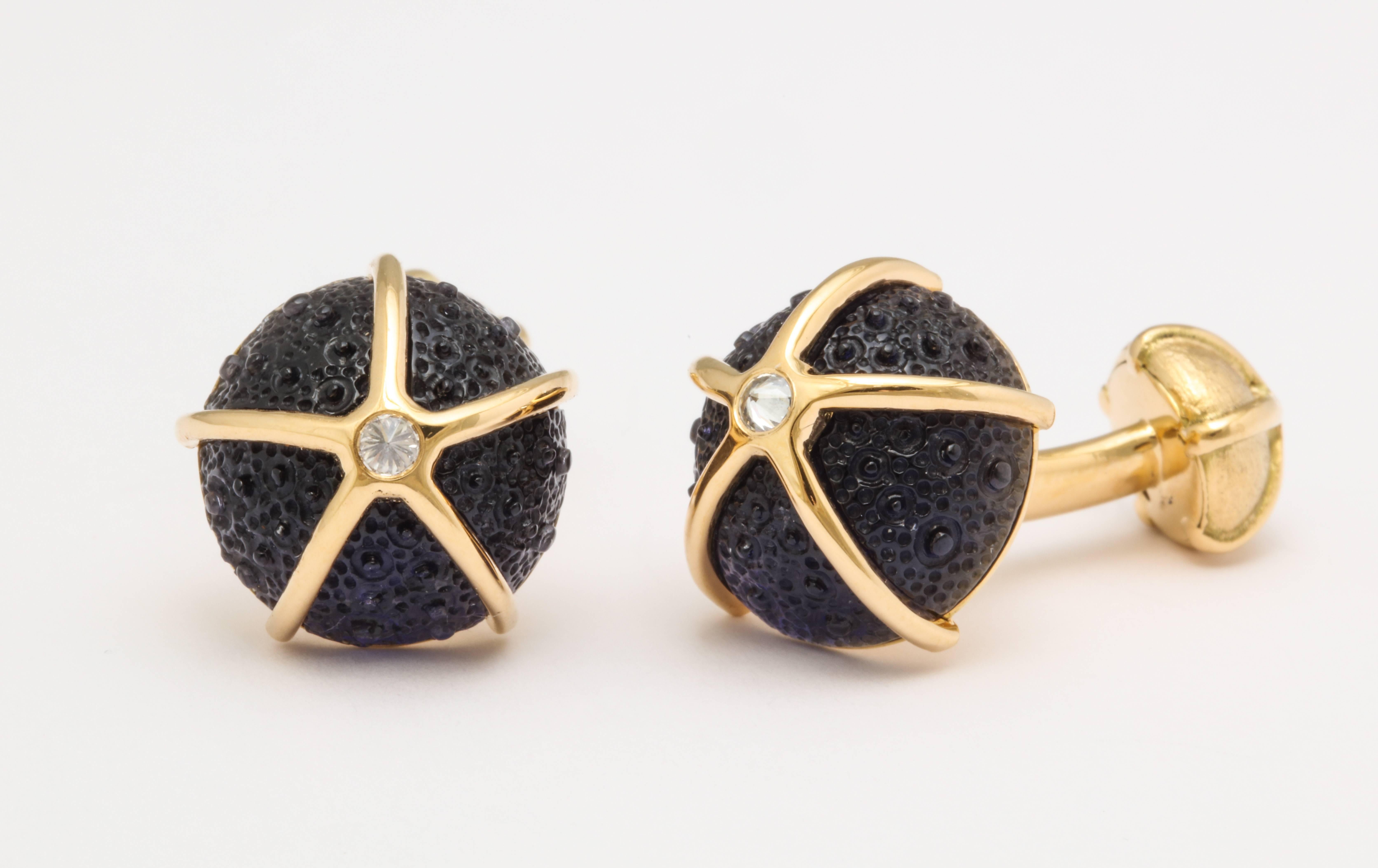 Women's or Men's Custom Made Iolite and Diamond Sea Urchin Cufflinks by Michael Kanners 