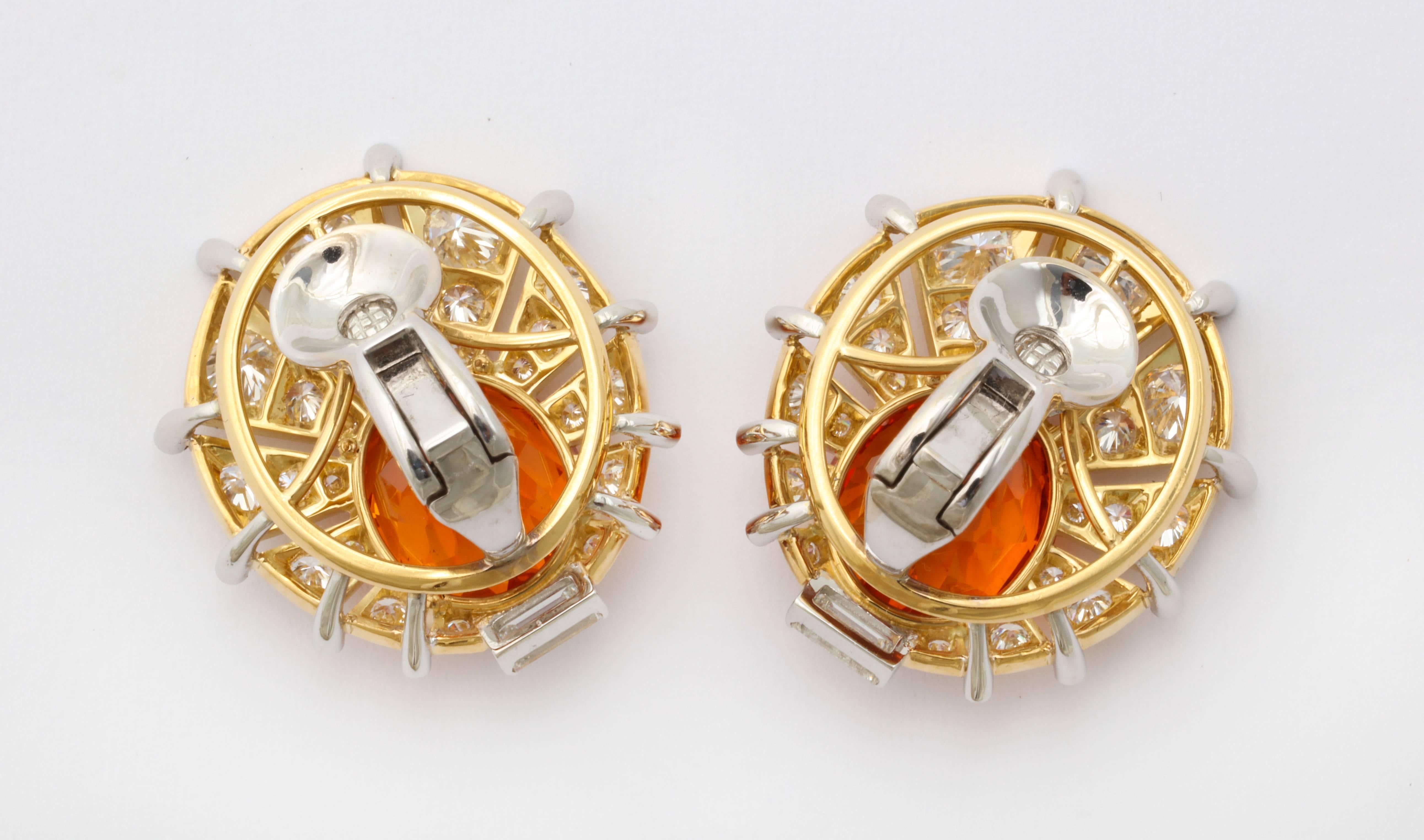 Women's Rare Gem Quality Mandarin Garnet and Diamond Earrings