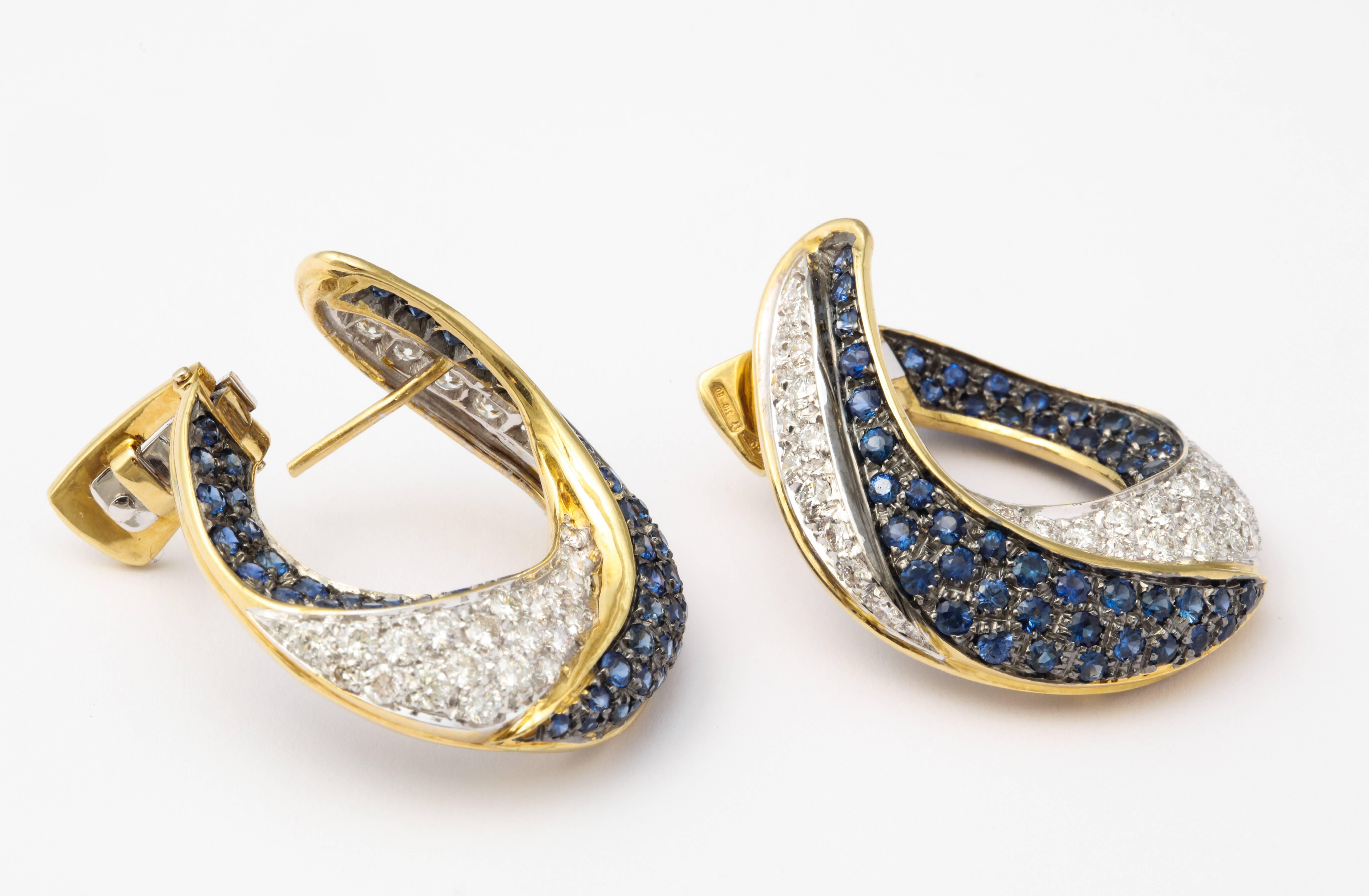 Stylish Italian Sapphire and Diamond Earrings In New Condition In Bal Harbour, FL