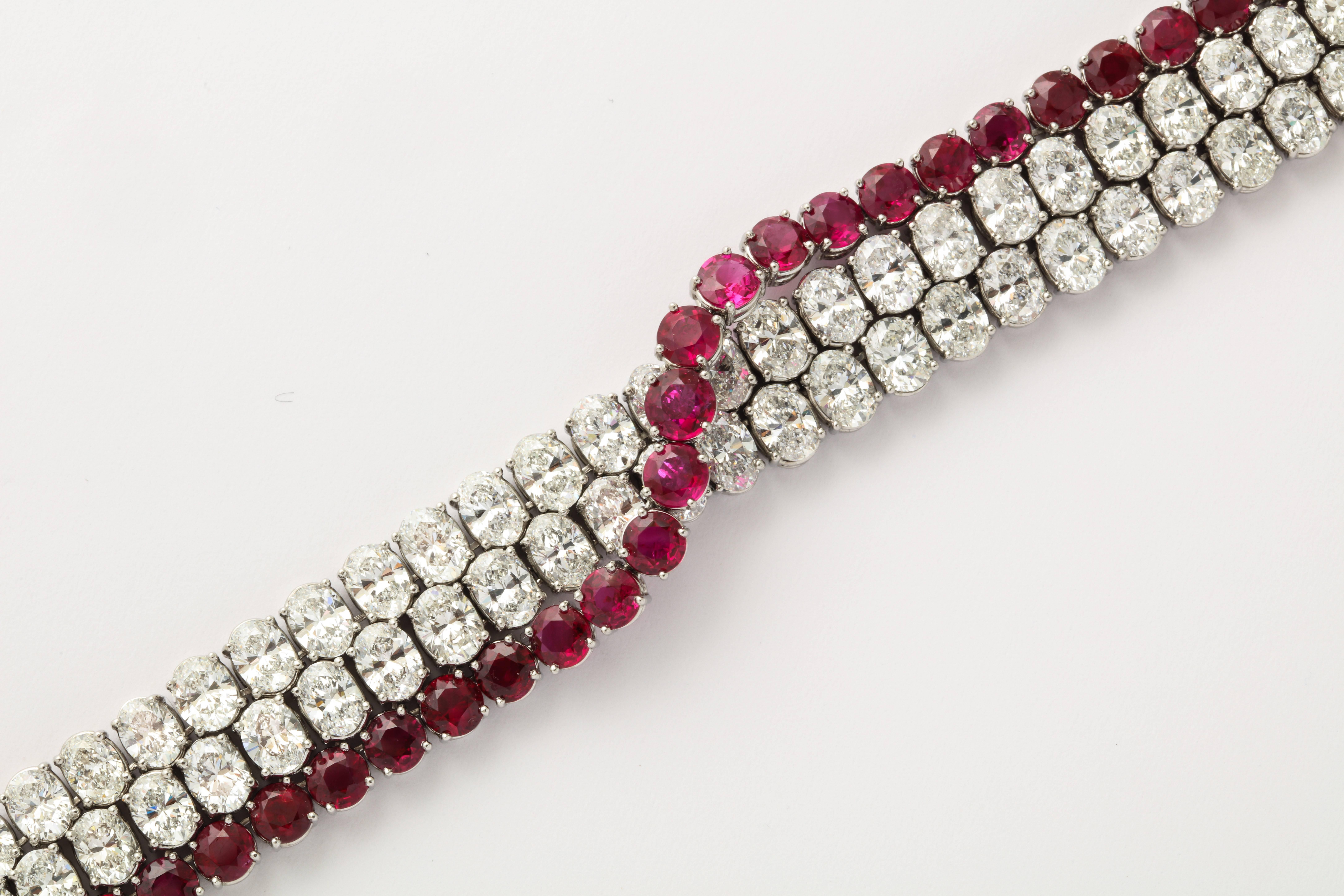 Natural No Heat Burmese Ruby and Diamond Bracelet In Excellent Condition In Bal Harbour, FL