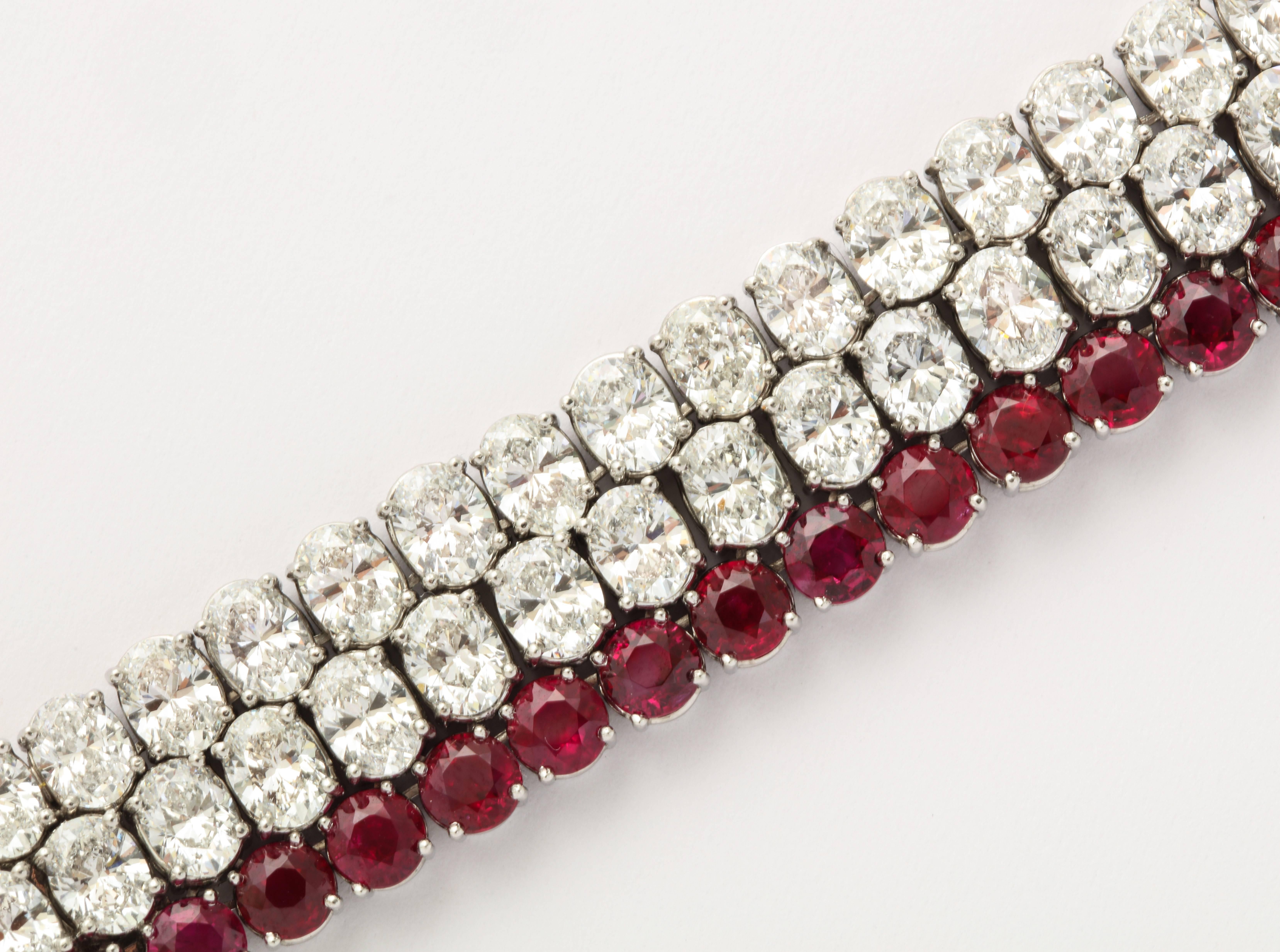 Women's or Men's Natural No Heat Burmese Ruby and Diamond Bracelet