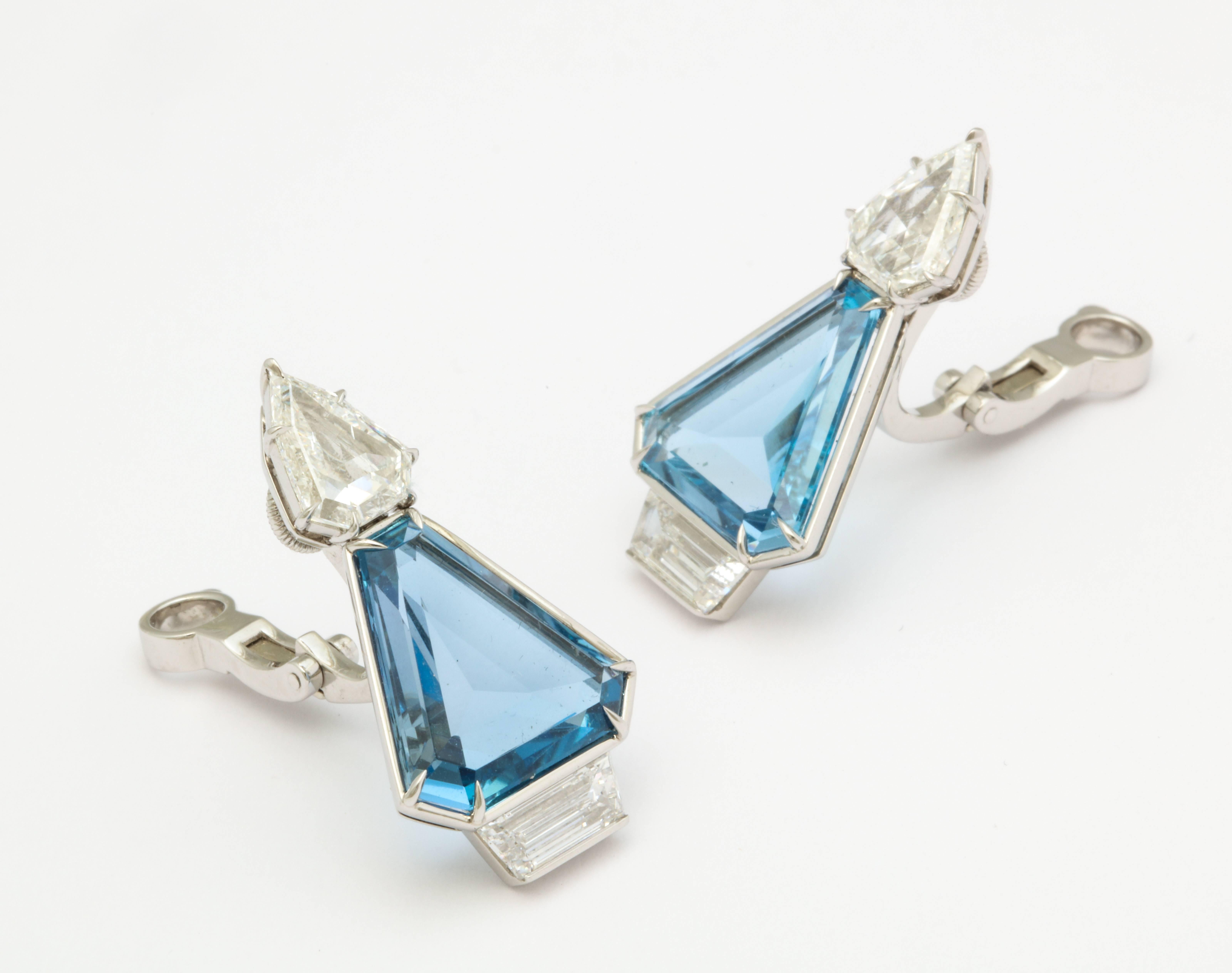 Gem Quality Aquamarine and Diamond Earrings 3
