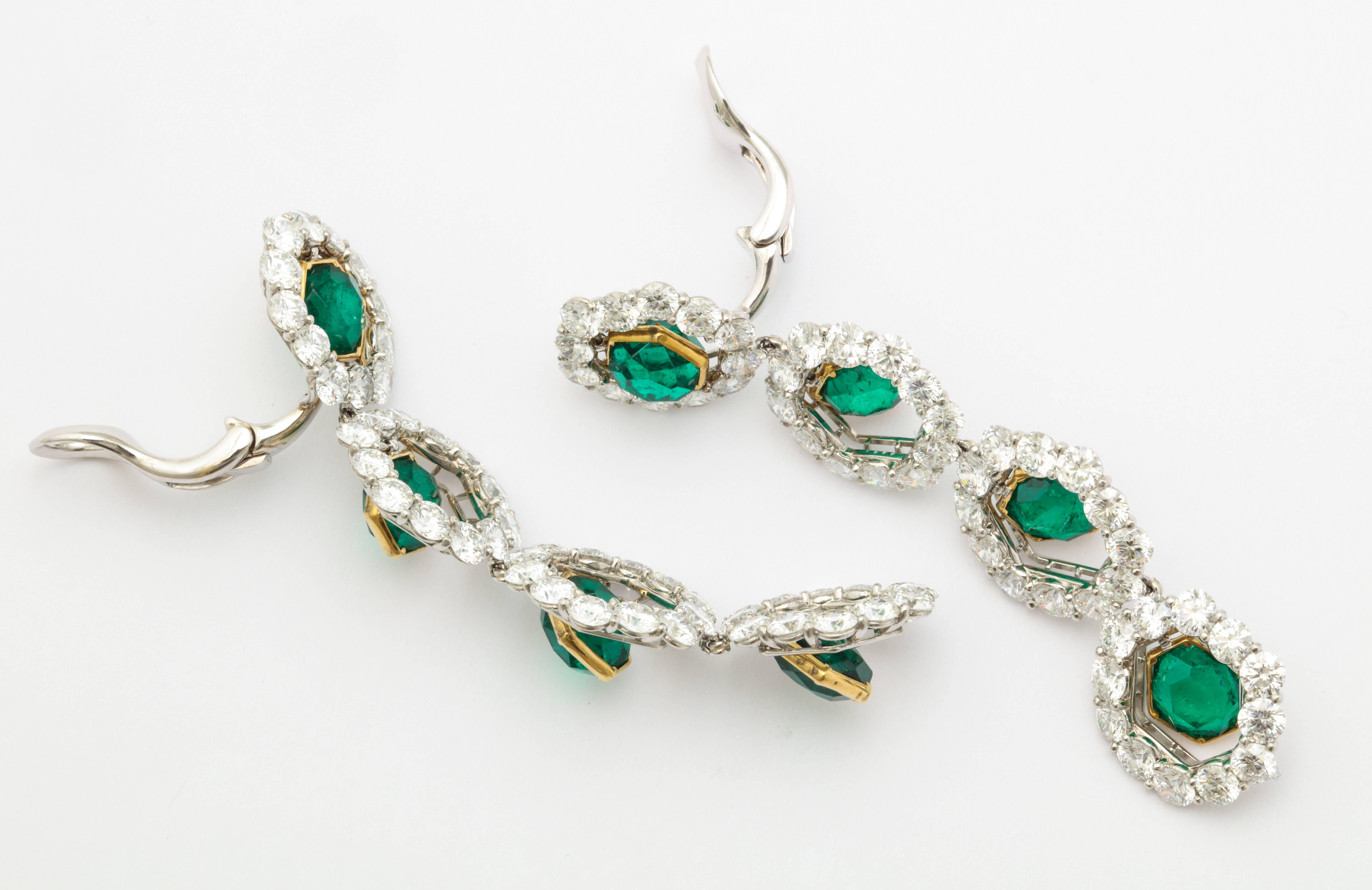 Women's Colombian Emerald and Diamond Long Hanging Earrings For Sale