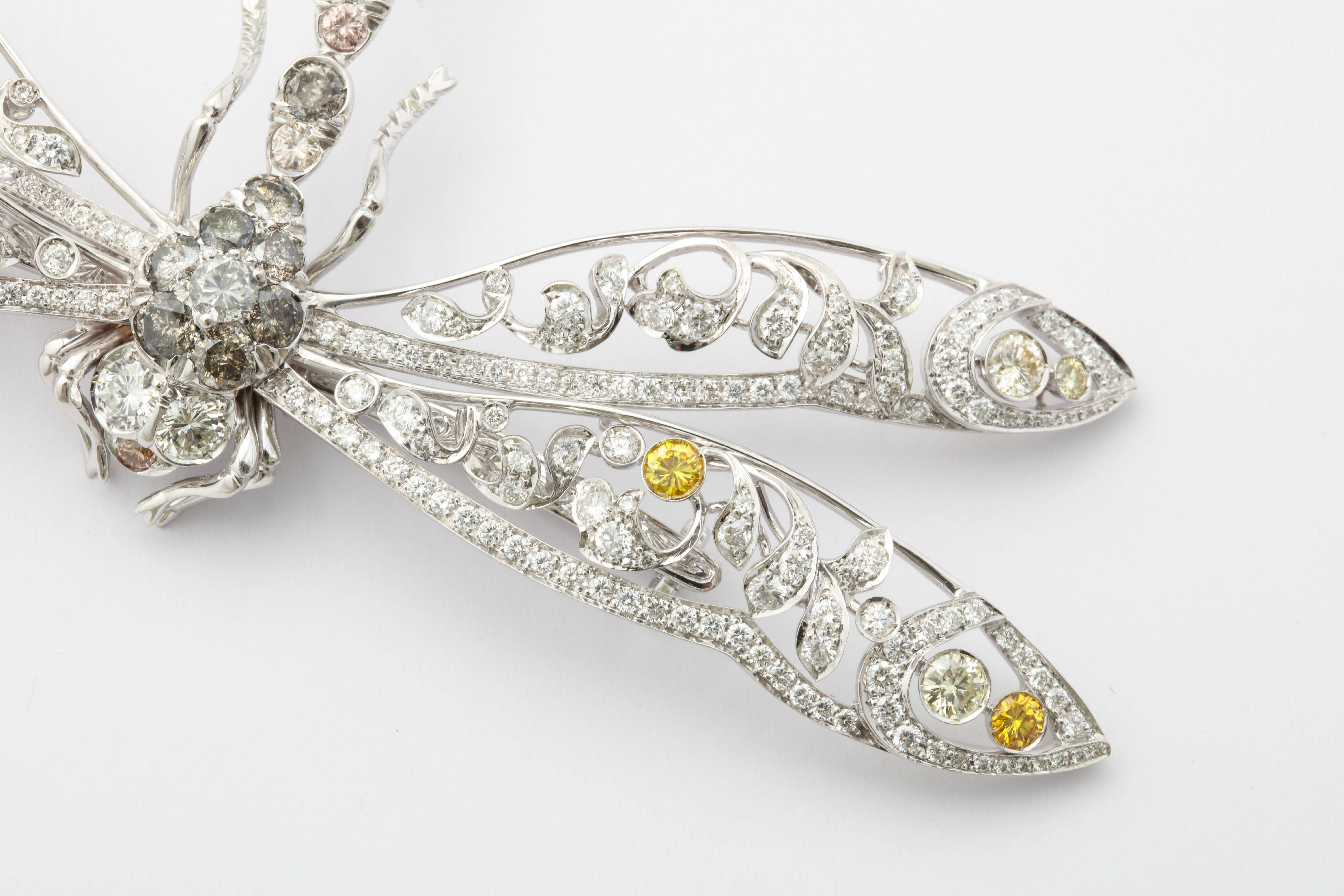 Dramatic Diamond Dragonfly Pin In New Condition In Bal Harbour, FL