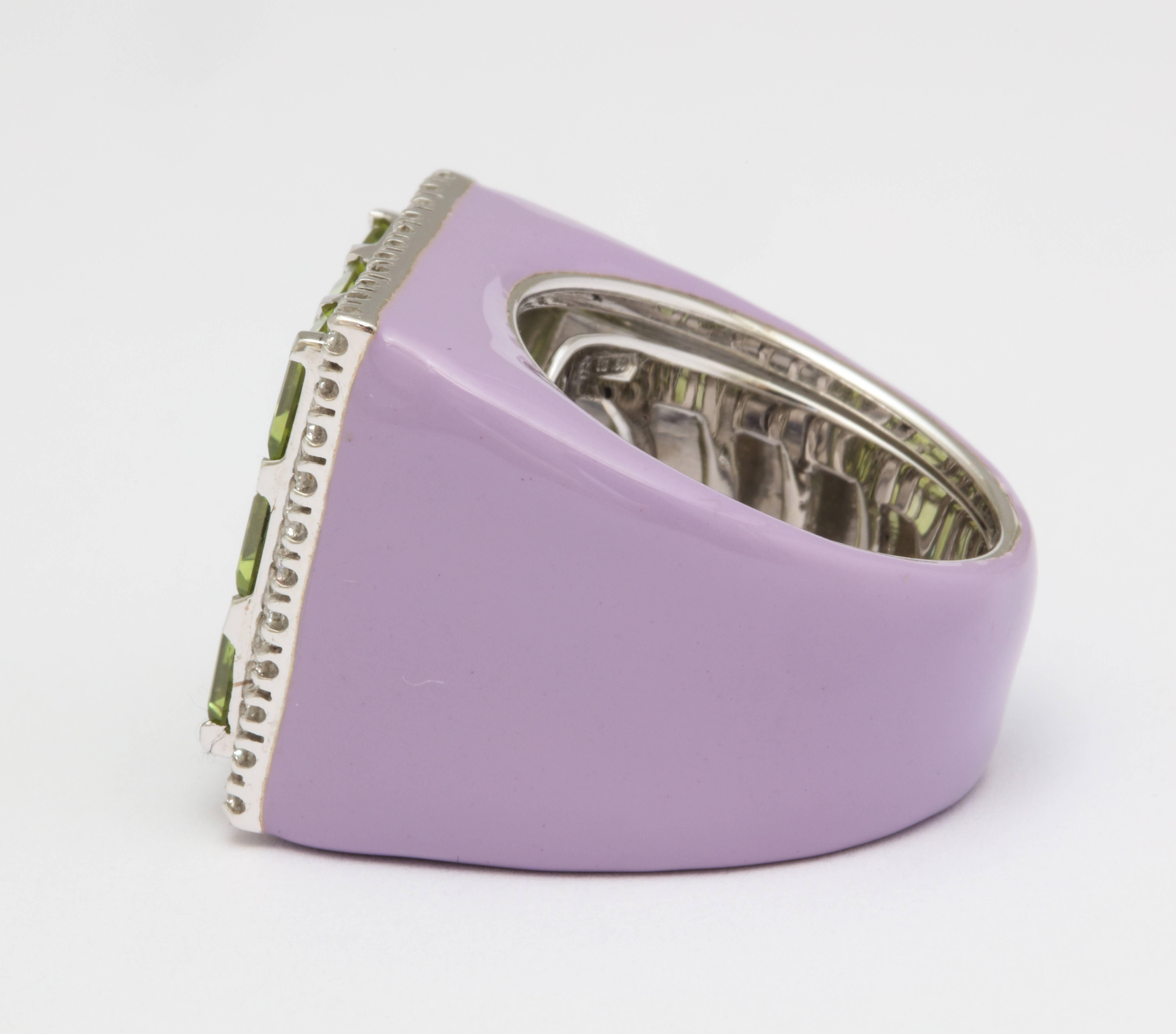 Women's Peridot, Diamond and Purple Enamel Cocktail Ring