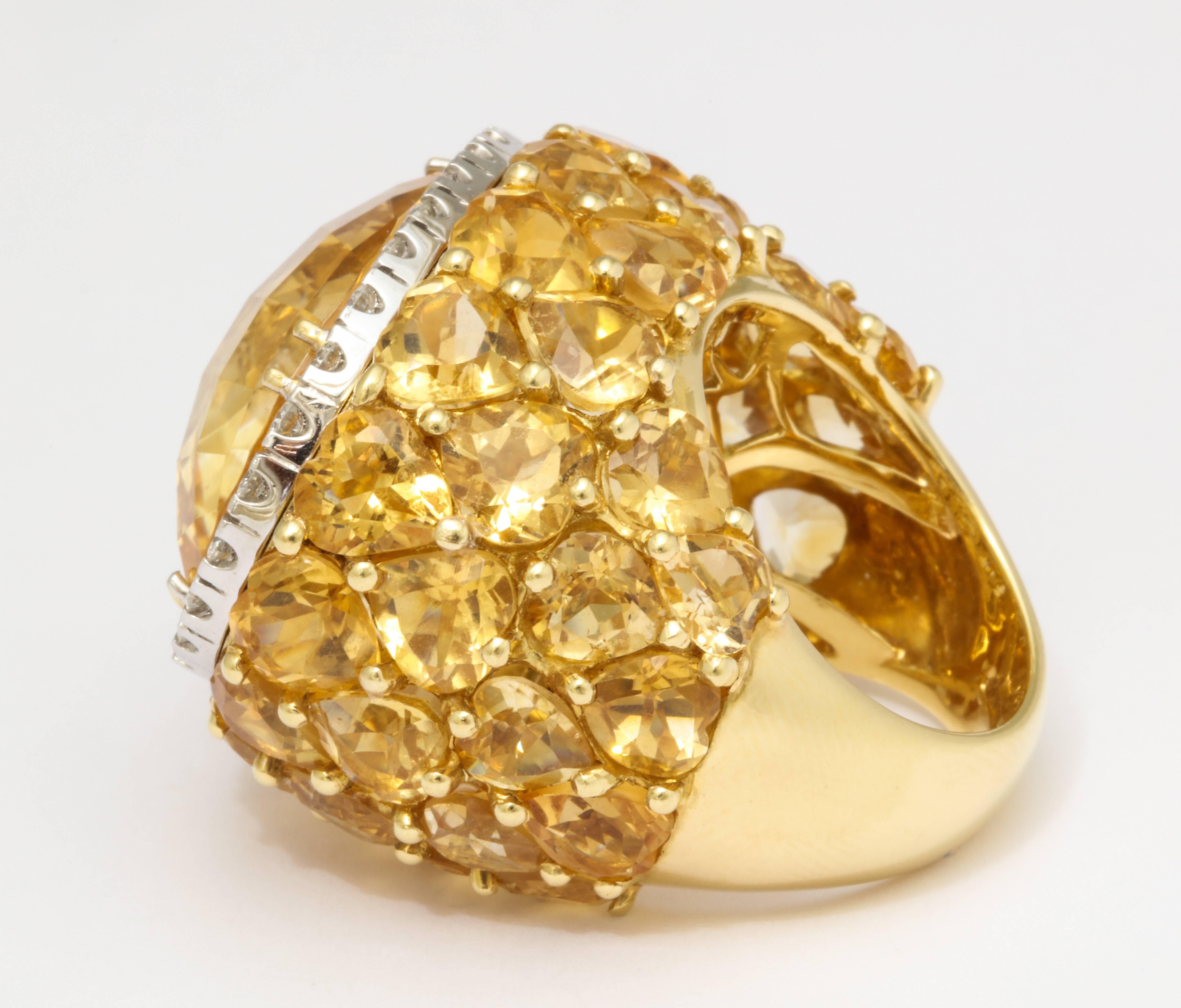 Italian Citrine Diamond Gold Cocktail Ring 1