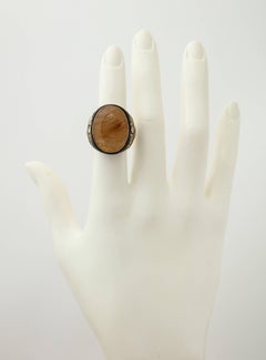 Rutilated Quartz Tsavorite Black Enamel and Diamond Ring
