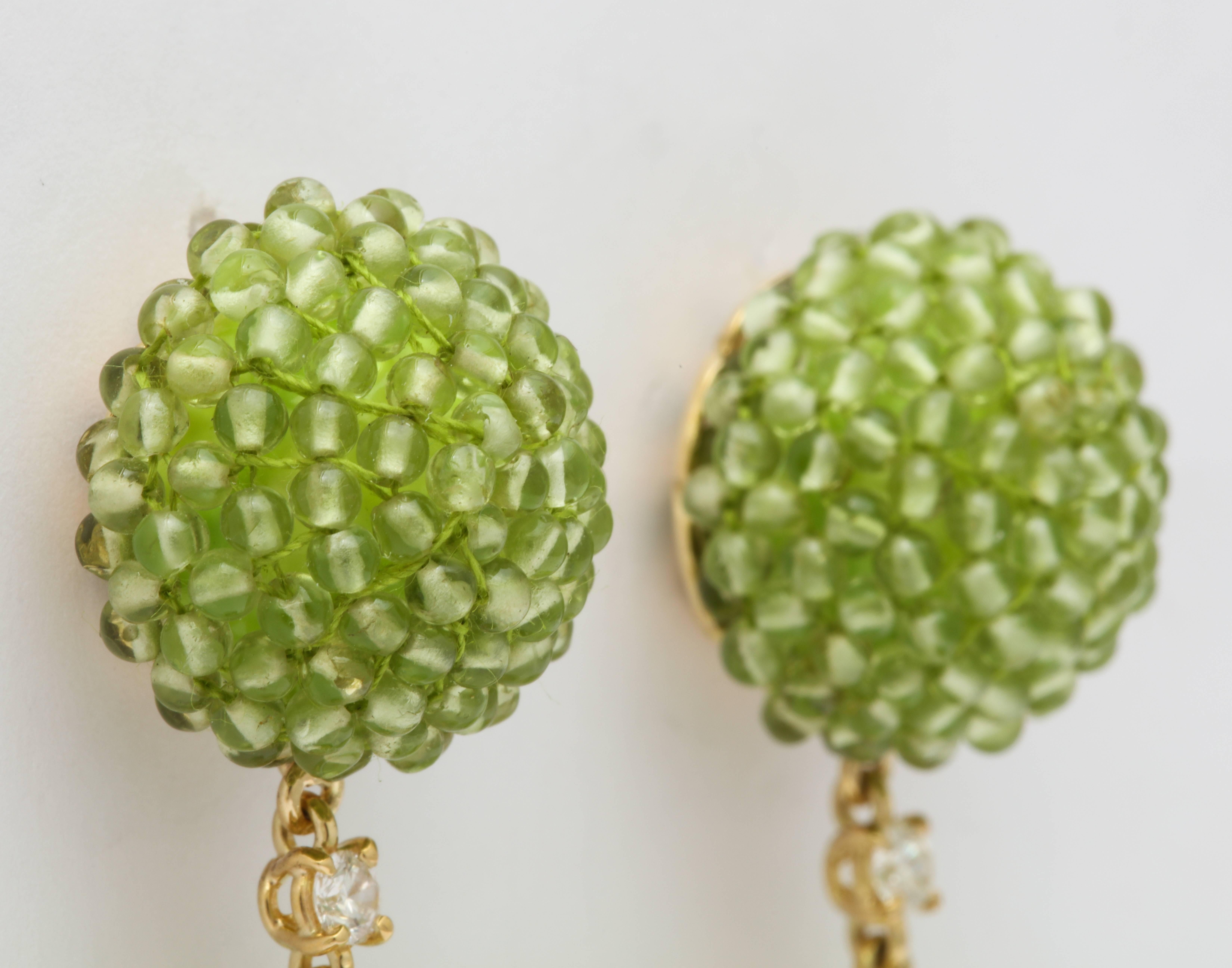 Women's Michael Kanners Peridot Diamond Gold Green Amber Drop Earrings