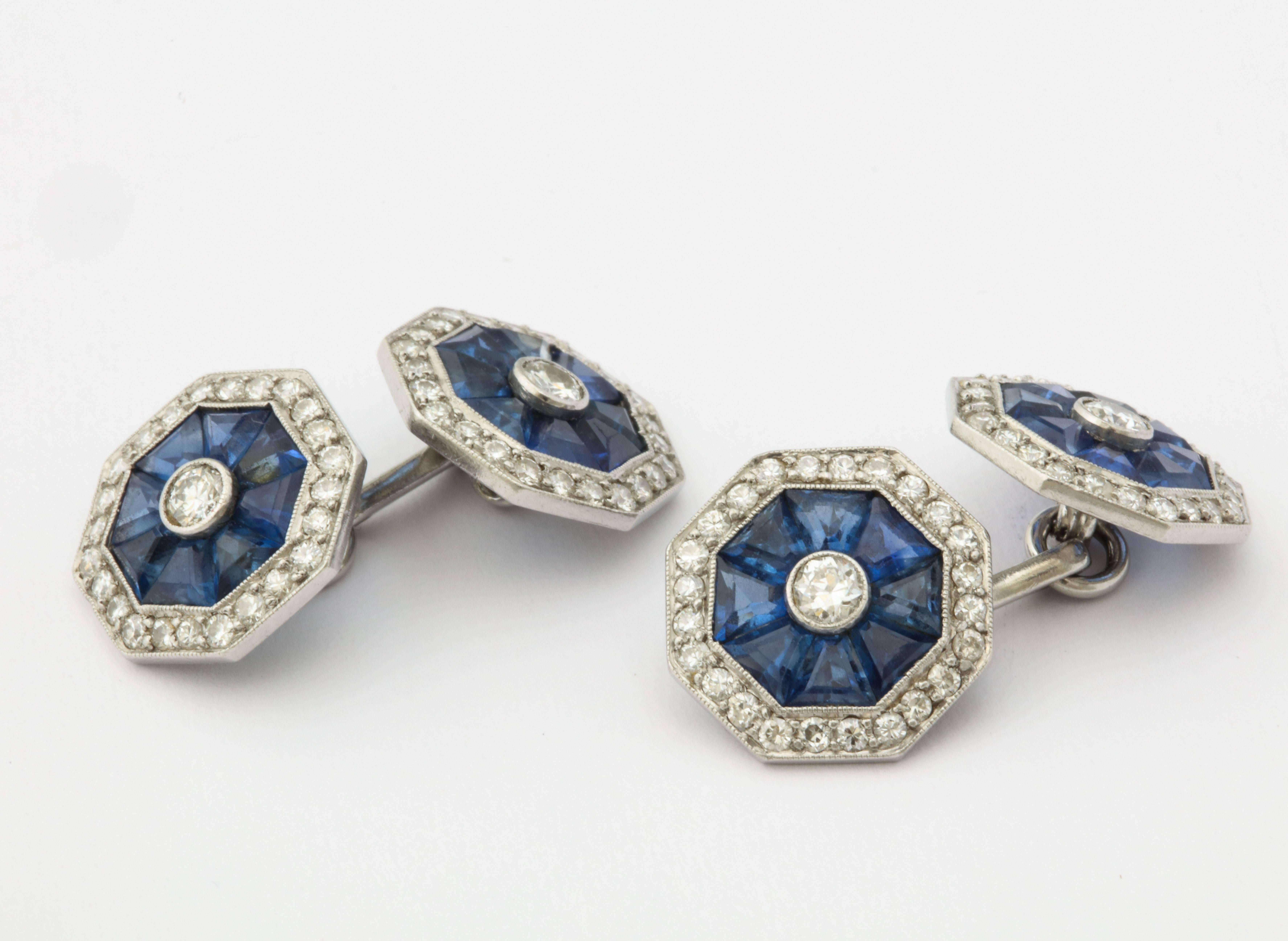 Art Deco Sapphire and Diamond Cufflinks 1