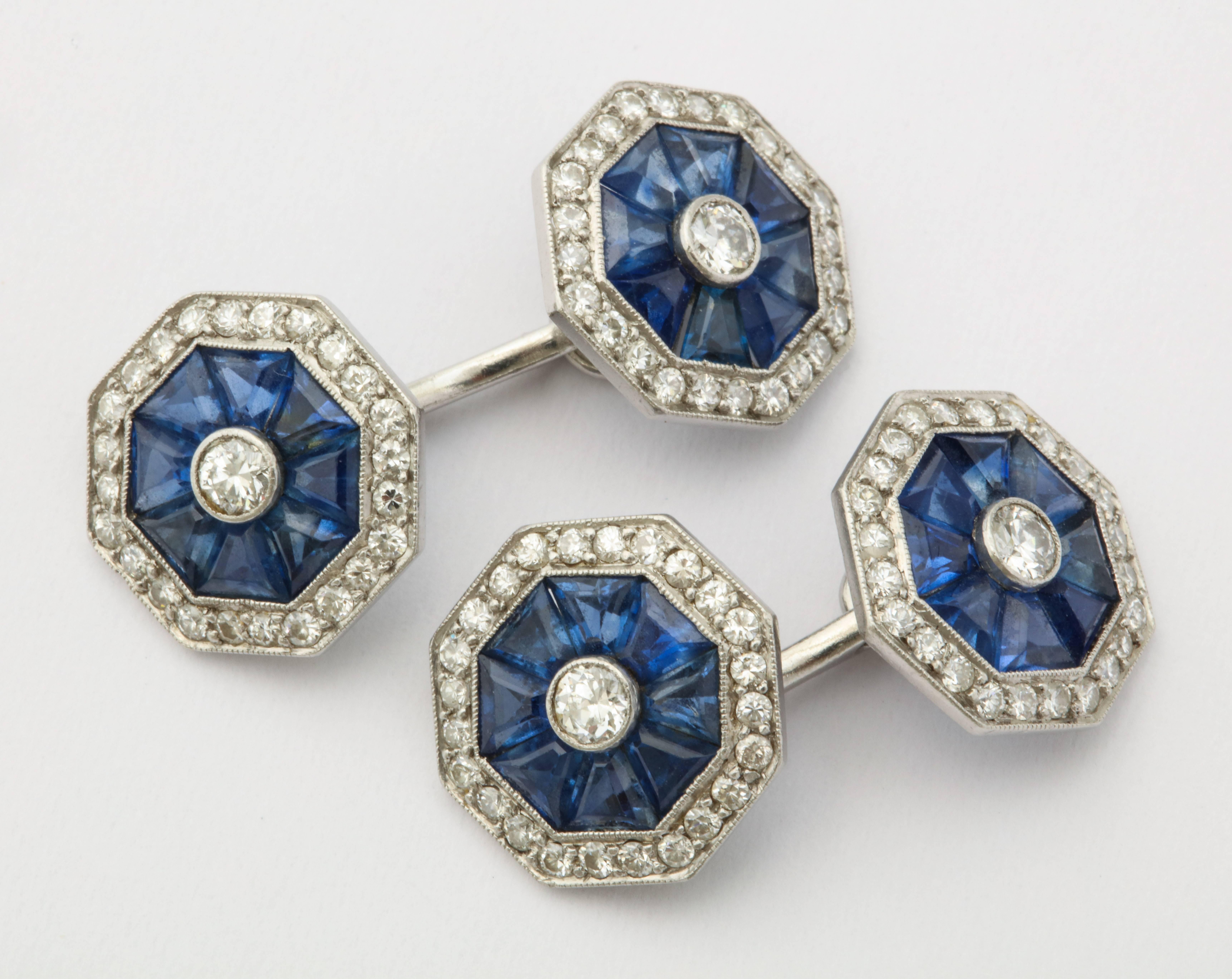 Art Deco Sapphire and Diamond Cufflinks In Excellent Condition In Bal Harbour, FL