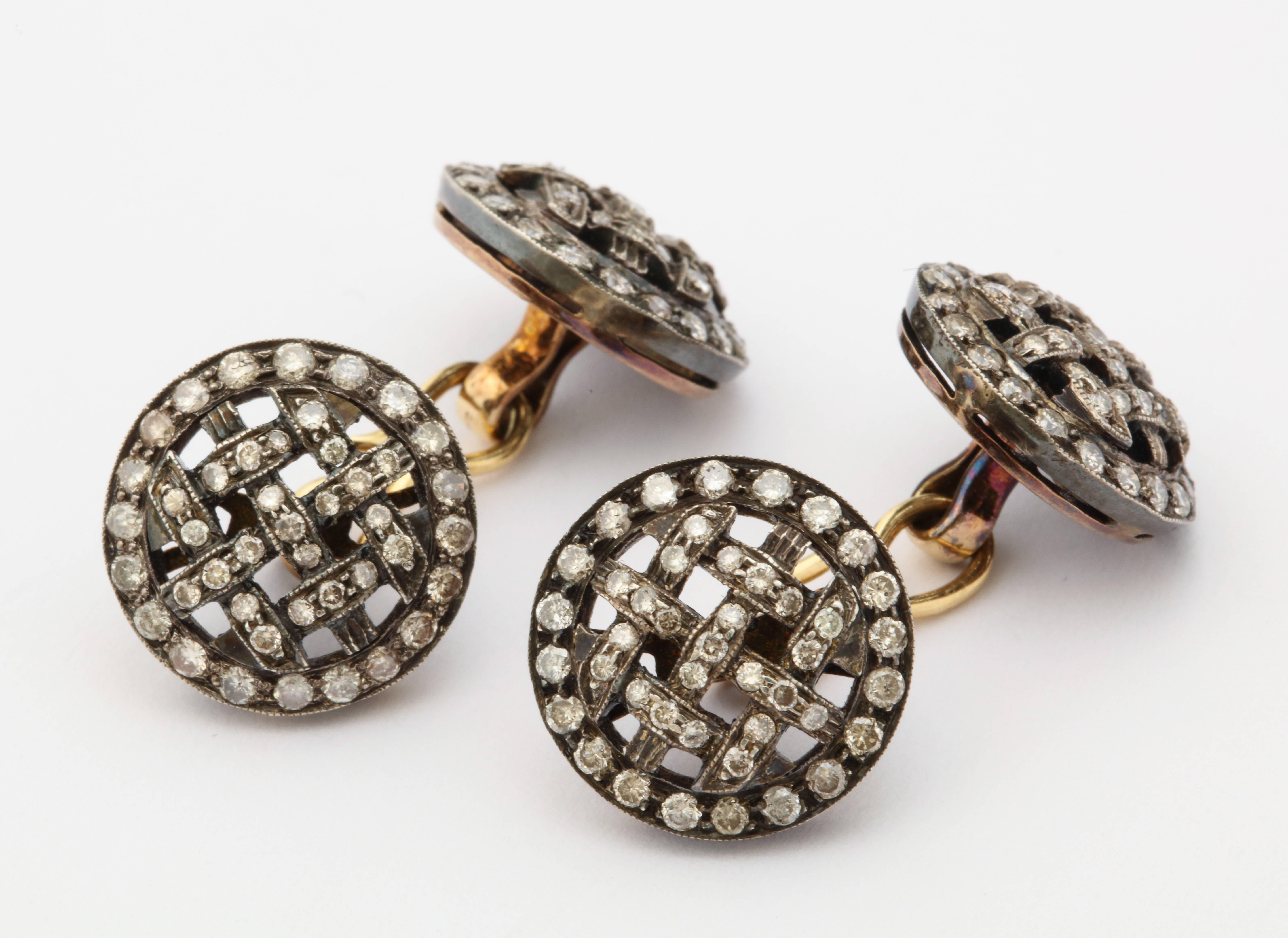 Women's or Men's Anitque Silver on Gold Diamond Cufflinks