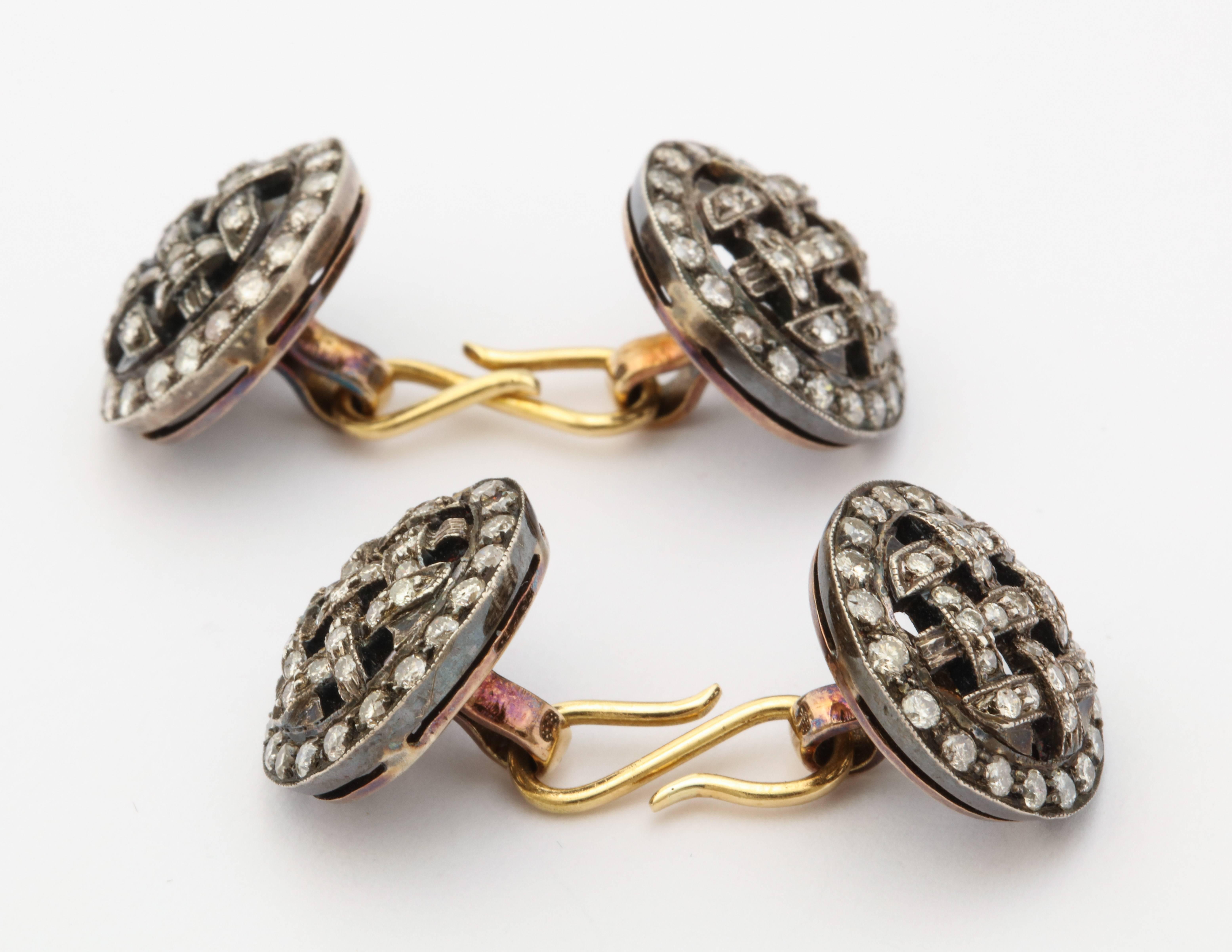 Anitque Silver on Gold Diamond Cufflinks 4