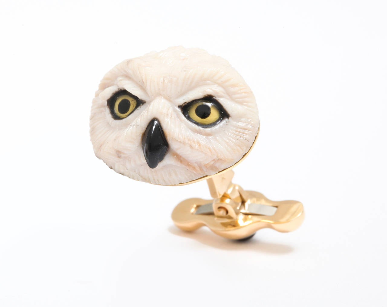 Women's Michael Kanners Incredible Wood Onyx Quartz Owl Cufflinks