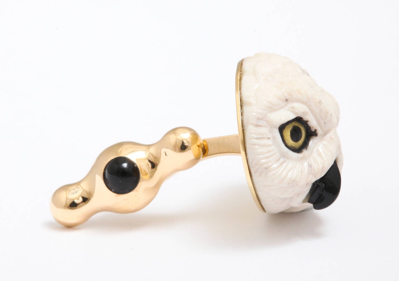 Michael Kanners Incredible Wood Onyx Quartz Owl Cufflinks 2