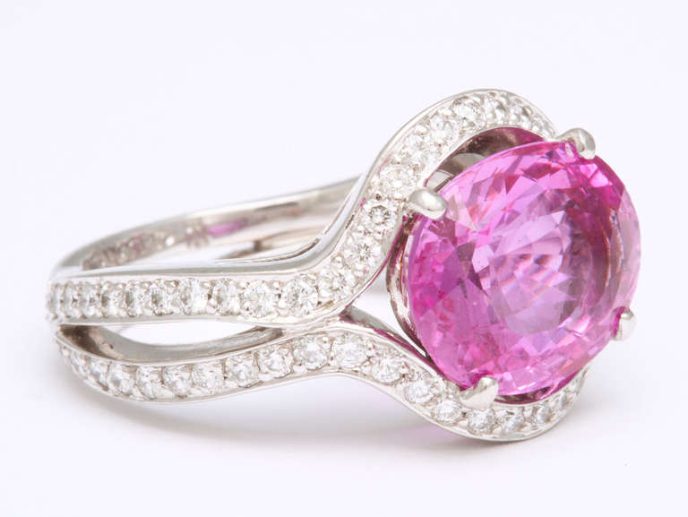 Contemporary Tanagro Pink Sapphire and Diamond Ring