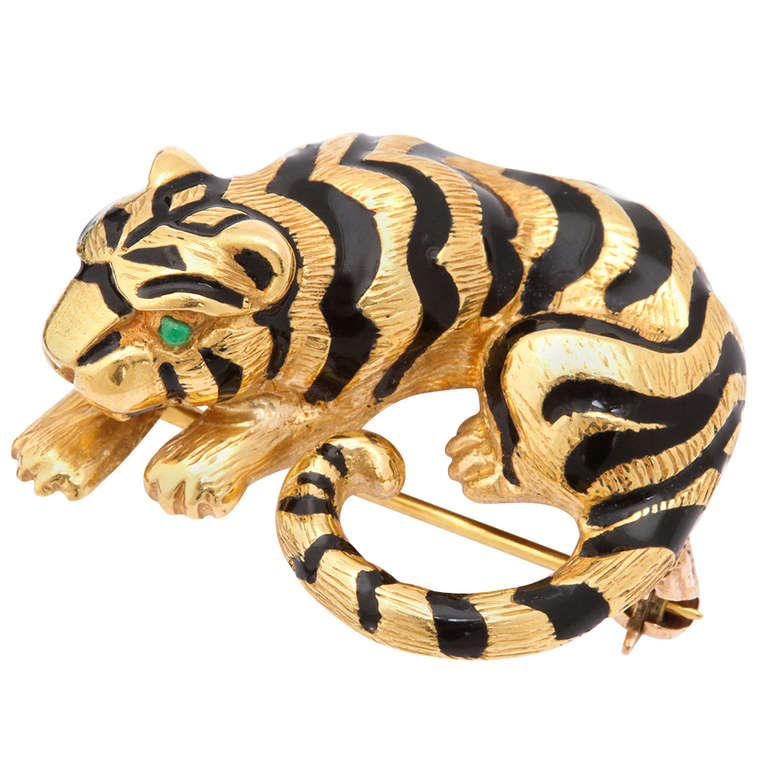 David Webb Enamel Tiger Pin at 1stDibs
