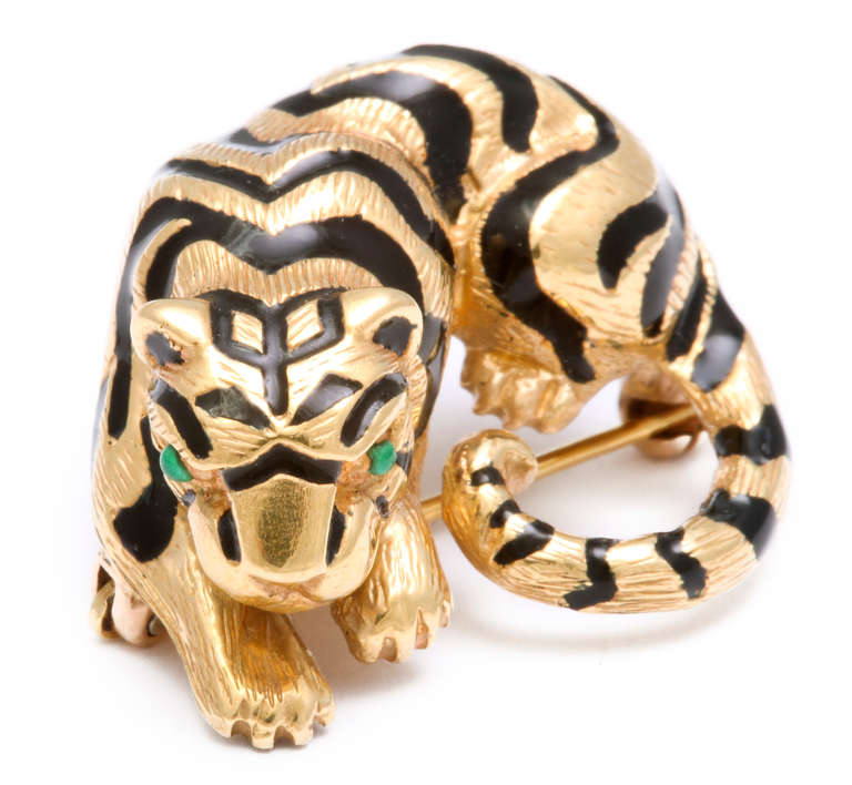 David Webb Enamel Tiger Pin at 1stDibs