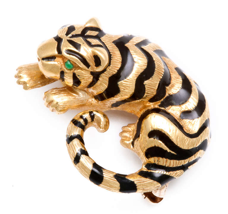 David Webb Enamel Tiger Pin at 1stDibs