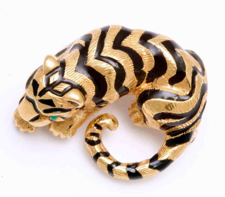 David Webb Enamel Tiger Pin at 1stDibs