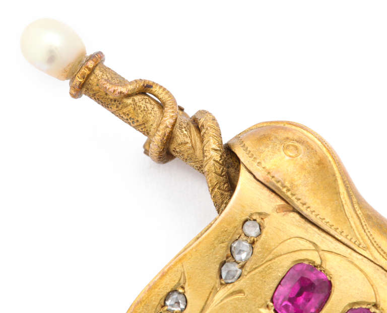 Antique Ruby, Pearl and Diamond Equestrian Pin 1