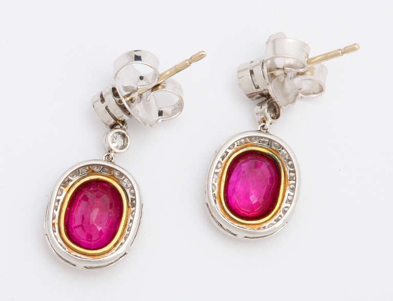 Ruby Diamond Gold Earrings In New Condition In Bal Harbour, FL