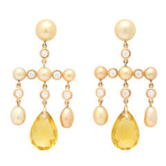 Golconda Golden Pearl, Golden beryl and Diamond Girandole Earrings 10