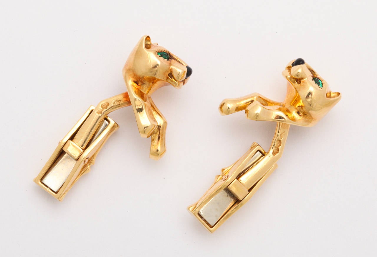 Cartier Onyx Emerald Gold Panthere Cufflinks 1