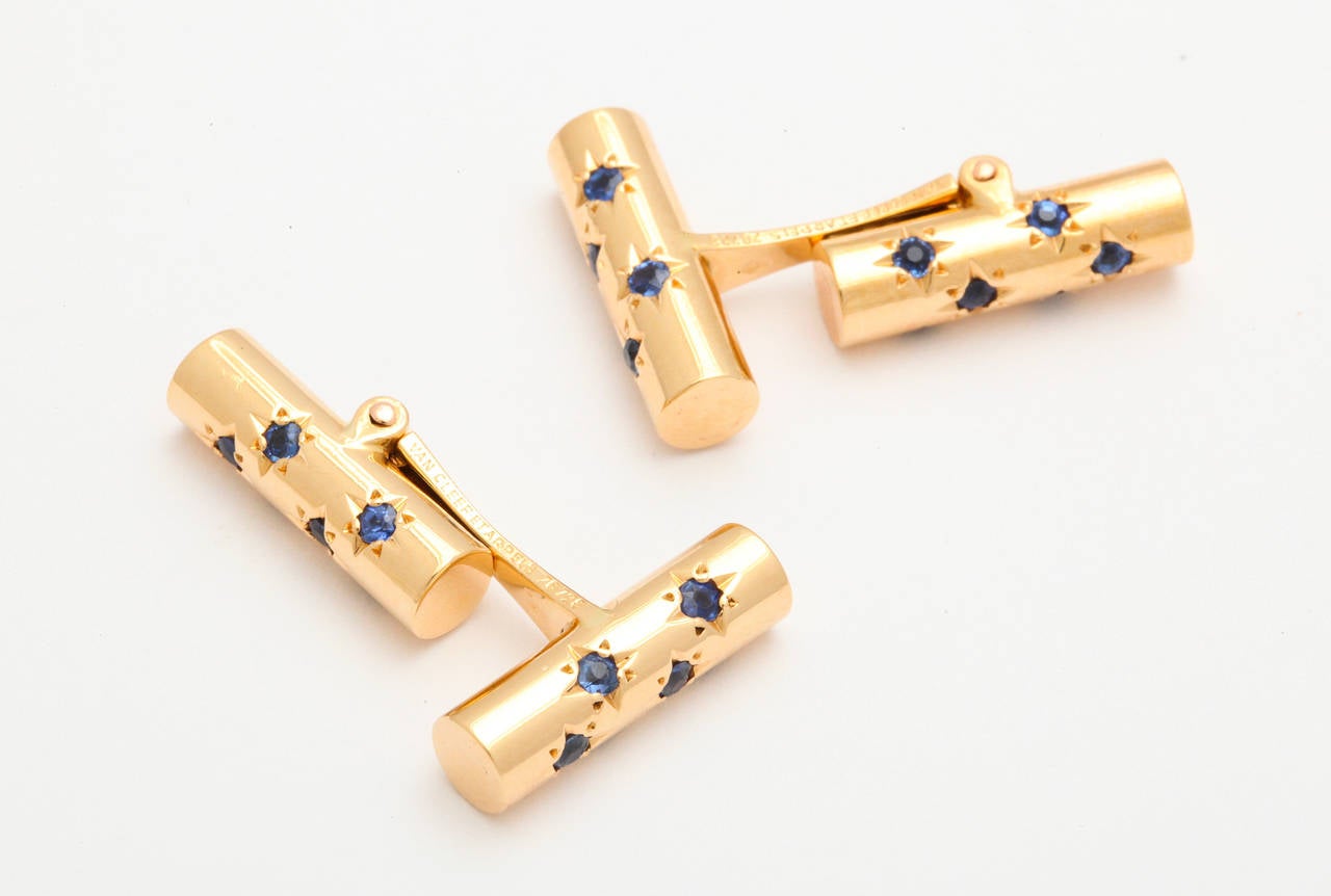 Women's or Men's Vintage Van Cleef & Arpels Sapphire Gold Double Baton Cufflinks