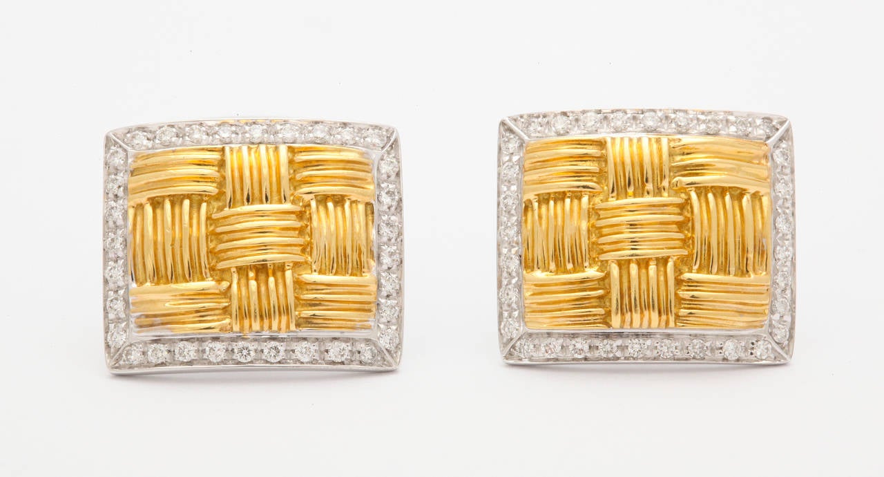 Roberto Coin Diamond Two Tone Gold Cufflinks In Excellent Condition In Bal Harbour, FL