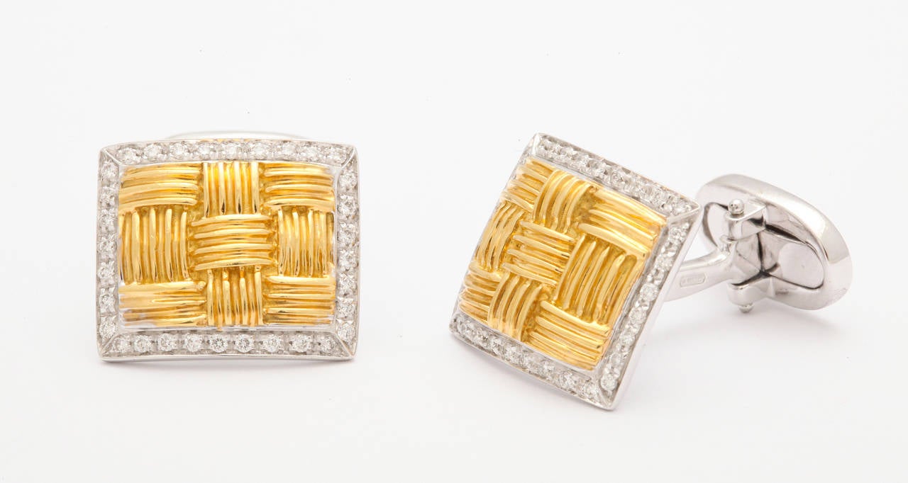 Women's or Men's Roberto Coin Diamond Two Tone Gold Cufflinks