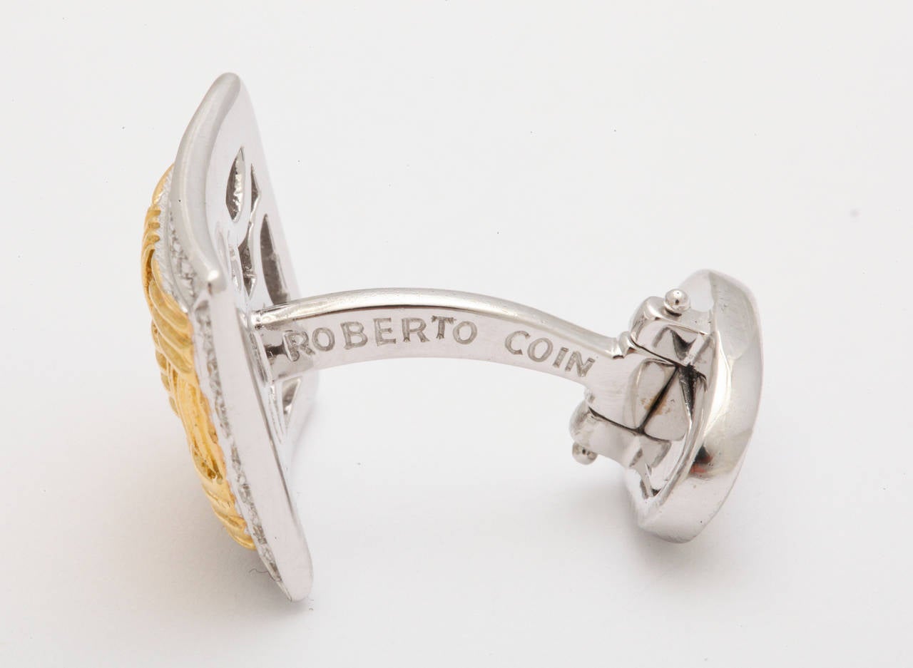 Roberto Coin Diamond Two Tone Gold Cufflinks 3