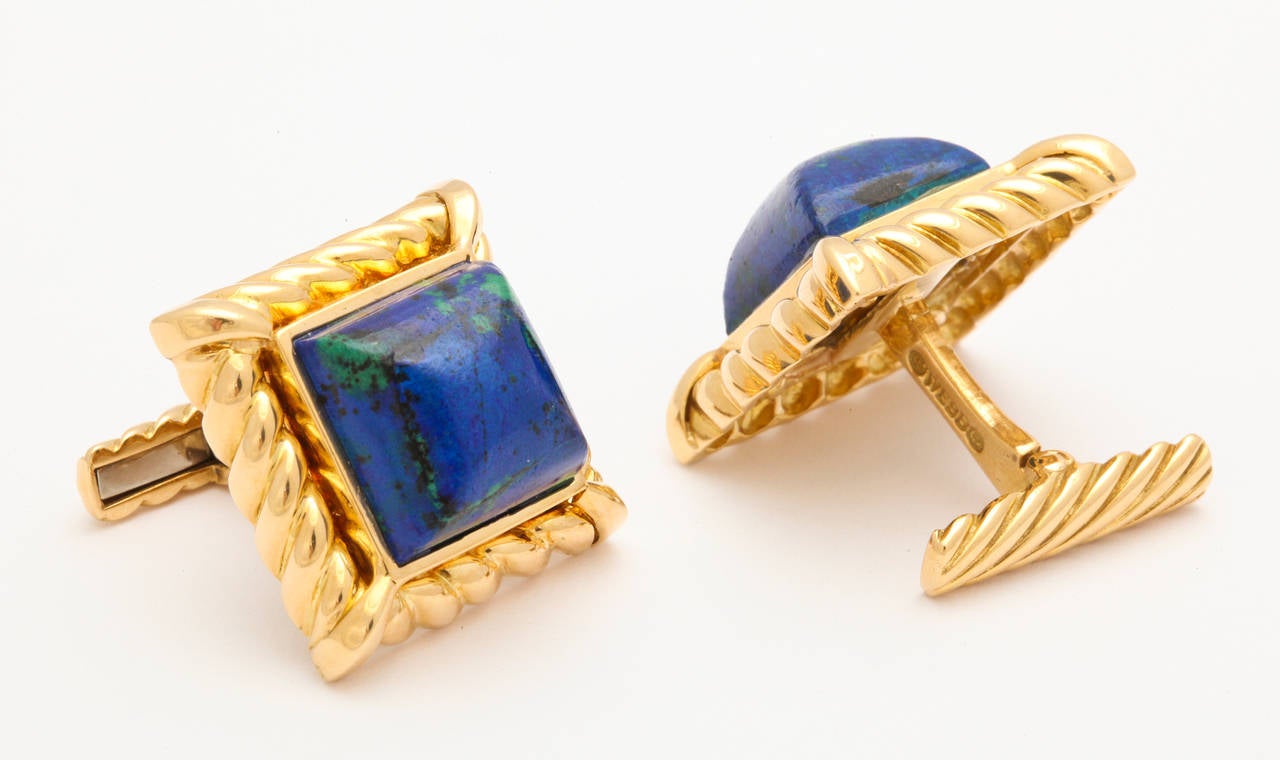 David Webb Azurite Fluted Gold Cufflinks 2