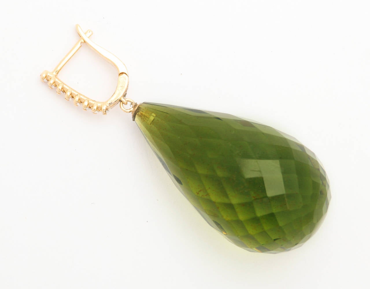 Women's Green Amber Diamond Gold Drop Earrings