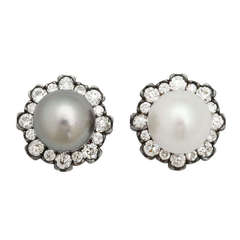 Vintage Interchangeable Black and White Pearl and Diamond Earclips