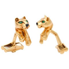 Cartier Onyx Emerald Gold Panthere Cufflinks
