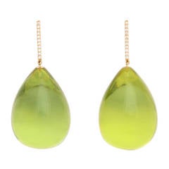 Gold and Green Amber Drop Earclips