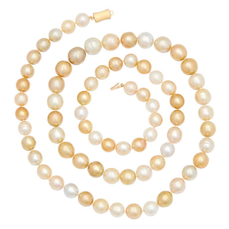 Double Strand Golden and White South Sea pearl Necklace