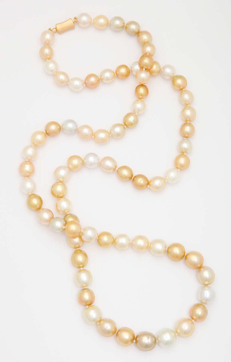 Contemporary Double Strand Golden and White South Sea pearl Necklace