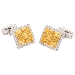 Roberto Coin Diamond Two Tone Gold Cufflinks