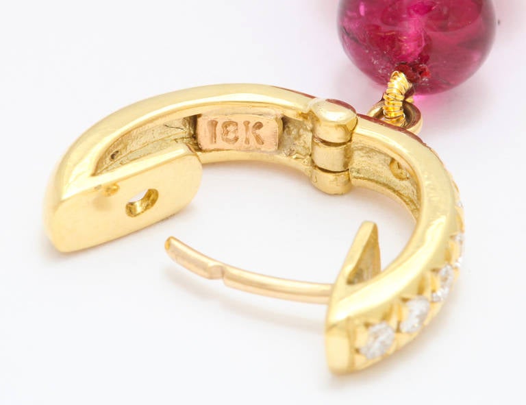 Women's Spectacular Rubelite Diamond Gold Bead Earrings