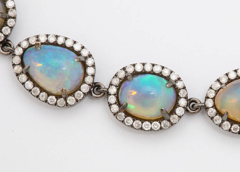 Contemporary Opal Diamond Gold Bracelet